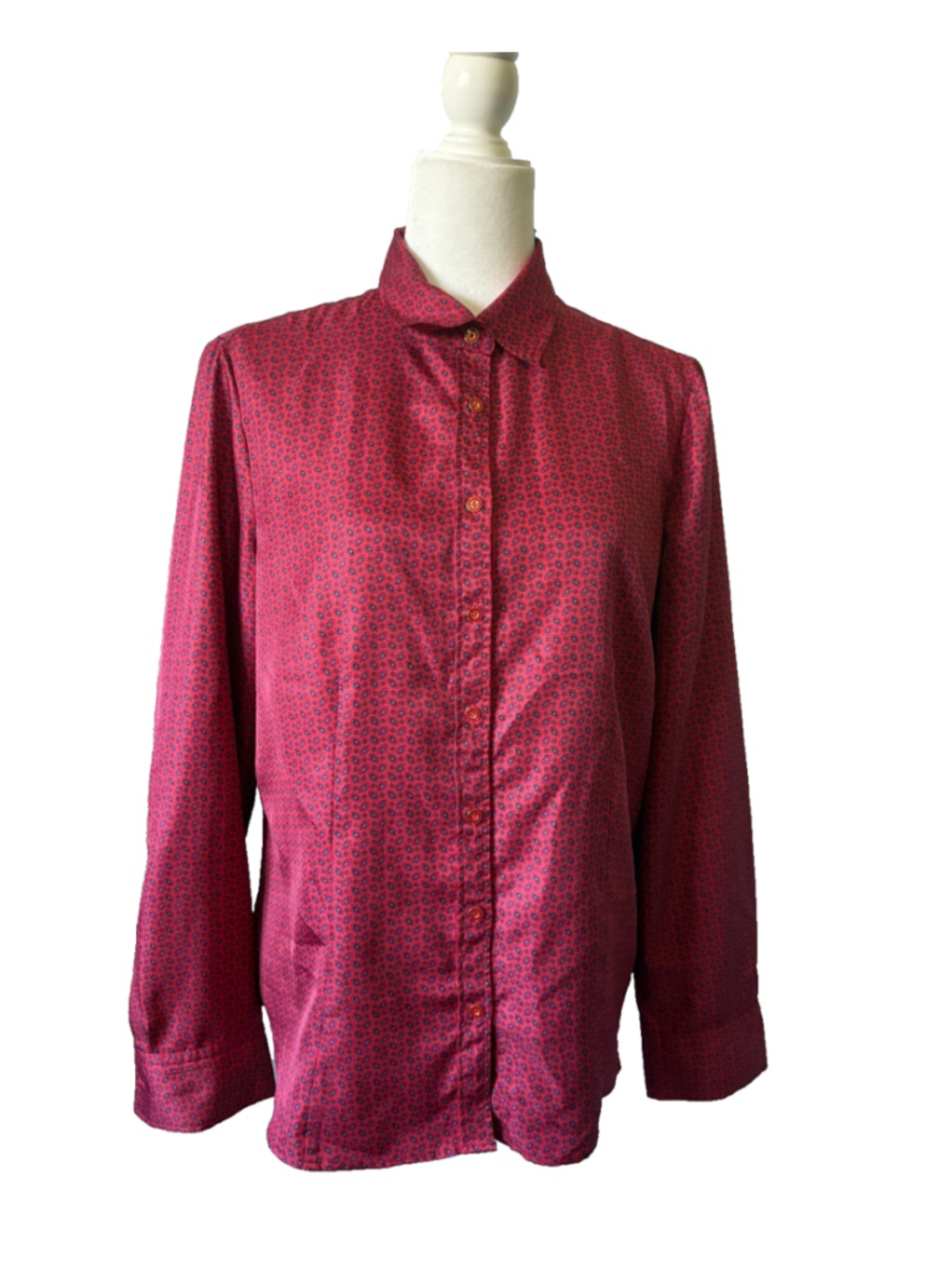 Talbots Women's Size 14 Red Geometric Print Button Down Long Sleeve Shirt